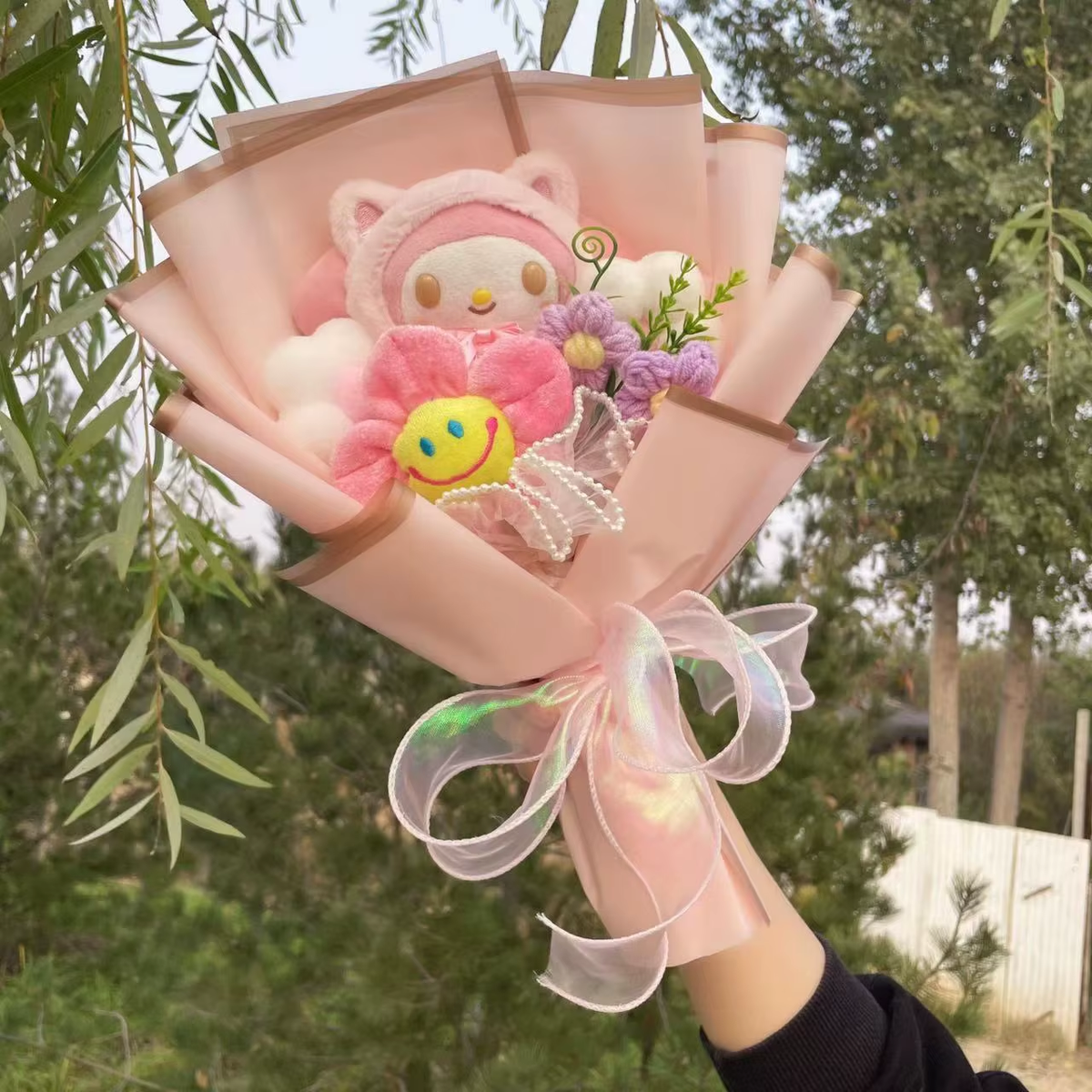 Kawaii Hello Kitty Cat Dolls with Artificial Flowers Creative Bouquet Christmas Valentine Birthday Graduation Gifts