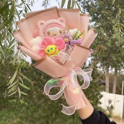Kawaii Hello Kitty Cat Dolls with Artificial Flowers Creative Bouquet Christmas Valentine Birthday Graduation Gifts